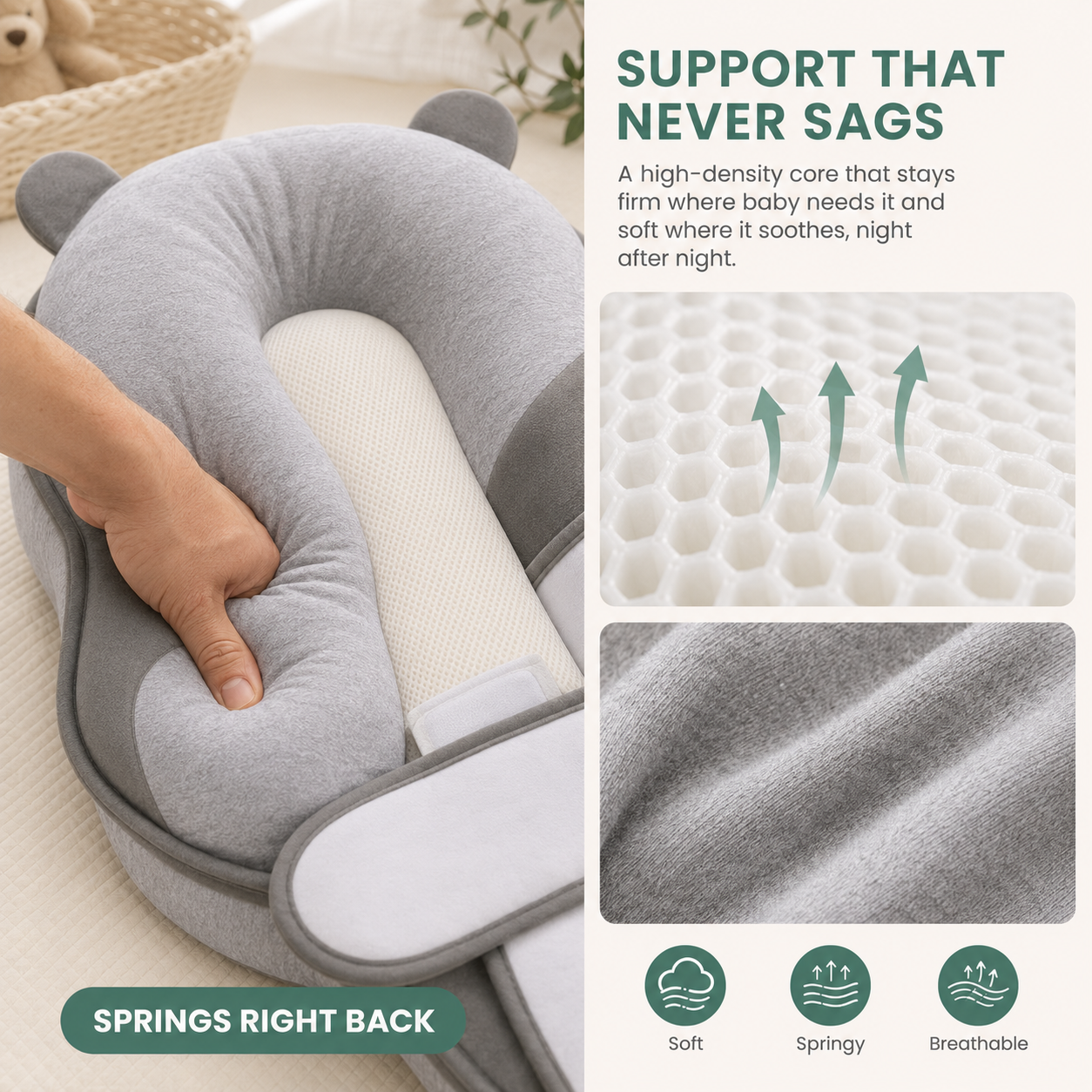 Avoria™ SleepNest - Newborn Reflux & Anti-Roll Sleep Nest - Ergonomic Wedge & Feeding Support