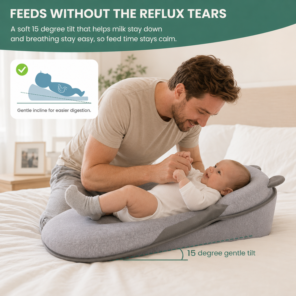 Avoria™ SleepNest - Newborn Reflux & Anti-Roll Sleep Nest - Ergonomic Wedge & Feeding Support